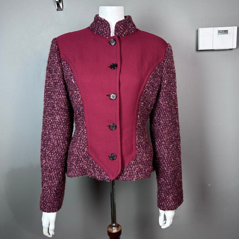 Mila Schon jacket blazer size 10 Italy red boucle wool Vtg Designer military 00s